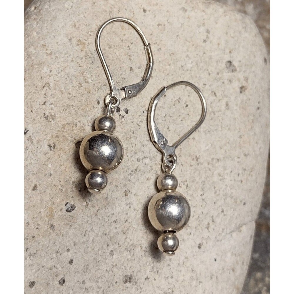 Vintage Sterling Silver Ball Bead Drop Dangle Earrings - Picture 5 of 6